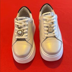 Women's White Sneakers with Pearl Detail